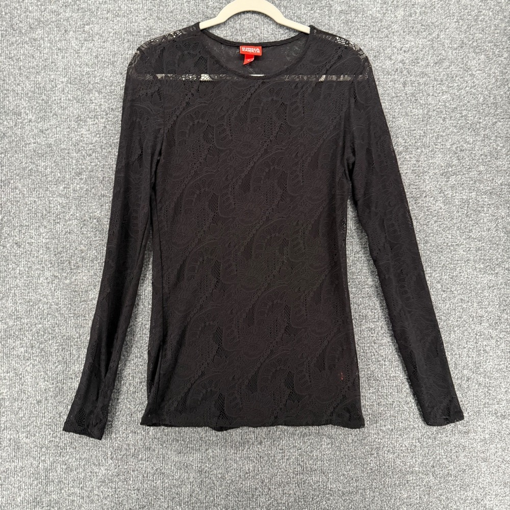 Kirna Zabete Top Womens M Black Sheer Lace Long Sleeve Y2K Whimsigoth Goth Vamp